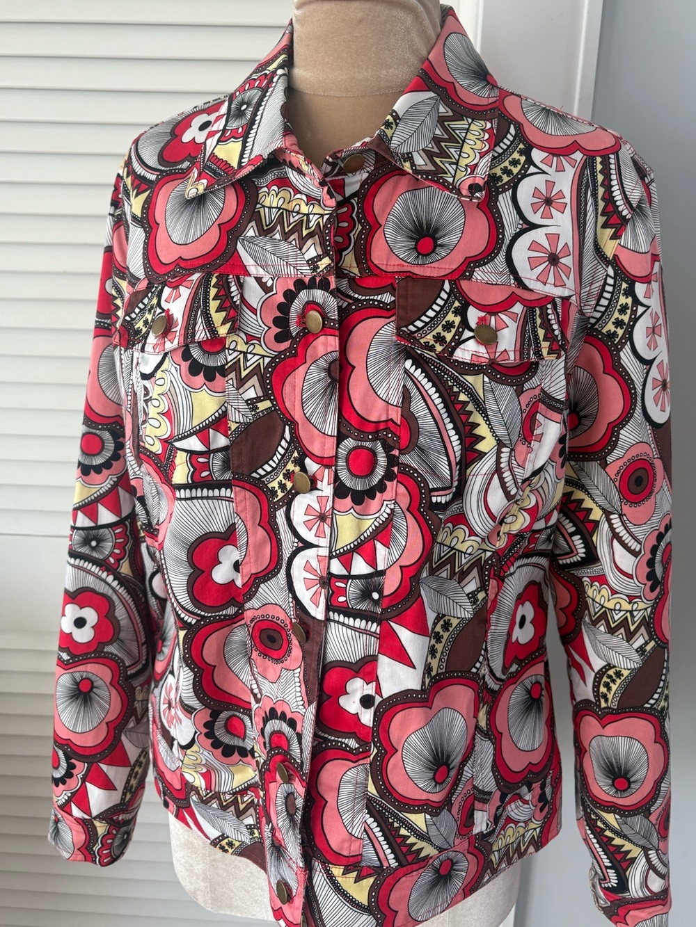 Russell Kemp Red Multi Floral Jean Jacket Size 12